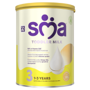 SMA Toddler Milk powdered formula for children aged 1-3 years, featuring a yellow and white can